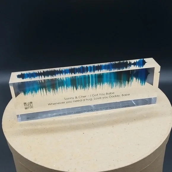 Hand Crafted Acrylic Soundwave Art with Scannable Qr Code with Sonny & Cher Song - Picture 2 of 10